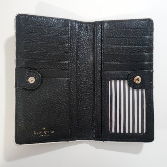 Kate Spade Black Pebbled Leather Wallet with White Trim - Picture 4 of 9